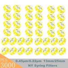 3000PCS Nylon Yellow Syringe Filters 13mm/25mm Diameter; 0.45μm/0.22μm Pore Size