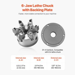 Uimoso 6-Inch 6-Jaw Lathe Chuck with D1-4 Cam Lock Back Plate