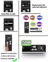 16GB Digital Voice Recorder USB Rechargeable Voice Recorder Playback Device