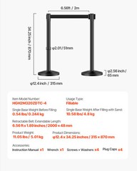 4 Pcs Stanchion Post with 4 Retractable Belts & Sand Injection Hollow Base