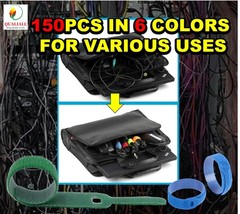 QUALIALL 150 Reusable Cable Ties, Strong Adhesion Nylon Cord Ties 6 Colors