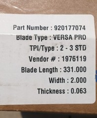 27′ 7″ (331″) x 2″x.063x 2-3 STD LENOX Versa Pro Welded Band Band Saw Blade USA
