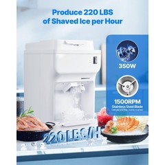 Commercial Ice Shaver 220LBS/H Electric Snow Cone Maker Ice Crusher White