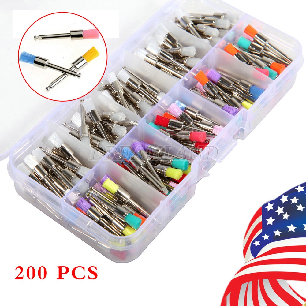 200 Pcs Dental Nylon Polishing Flat Latch Polisher Prophy Brush Disposable