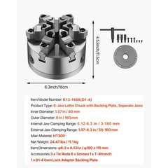 Uimoso 6-Inch 6-Jaw Lathe Chuck with D1-4 Cam Lock Back Plate