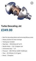 Flowplant Turbo Descaling Jet Rotary Nozzle Drain Root Descaling Tool