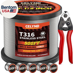 Stainless Steel Cable for Railing – 500FT 1/8″ T316 Wire Rope Cable for Deck Rai