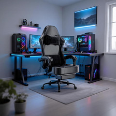 Gaming Chair with Pocket Spring Cushion and Footrest, Ergonomic Computer Chair f