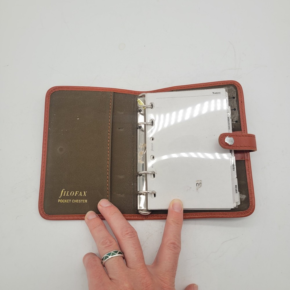 Vintage Filofax Pocket Chester Burnt Orange Leather 4 Ring Pocket Organizer 1993