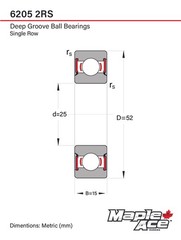 6205-2RS Ball Bearing 25x52x15mm 6205 2RS Rubber Sealed (PCs 10)