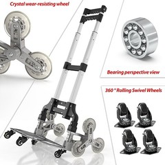 2in1 Folding Grocery Basket Cart Shopping Wheels Stair Climbing Adjustable Dolly