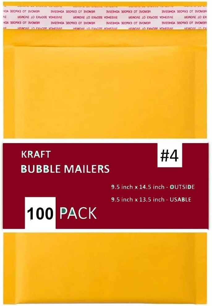 100 PC #4 9.5×14.5 Kraft Bubble Envelopes Yellow Padded Shipping Mailers