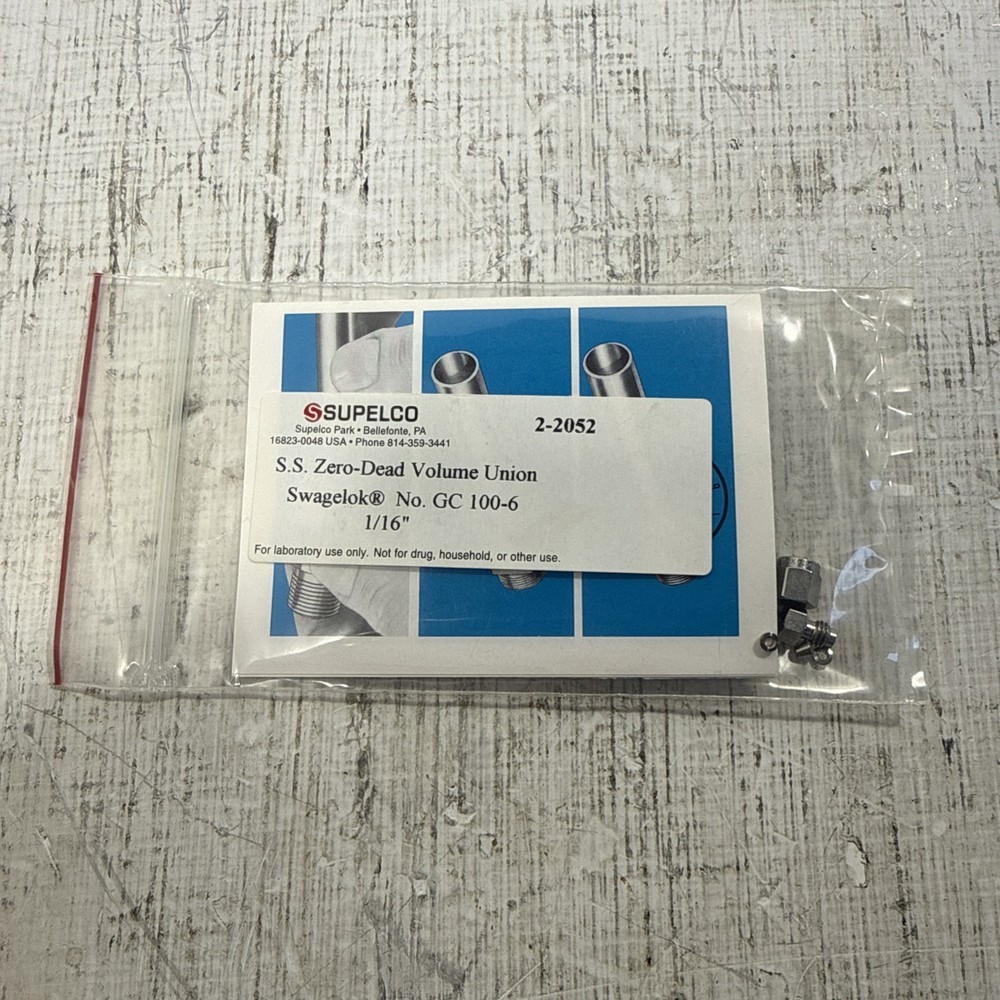 NEW Supelco 2-2052 1/16” S.S Zero Dead Volume Union Swagelok No. GC 100-6 NIB