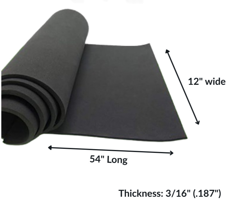 Neoprene Sponge Closed Cell Foam Rubber 3/16″ Thick x 12″ wide x 54″ Long, Black