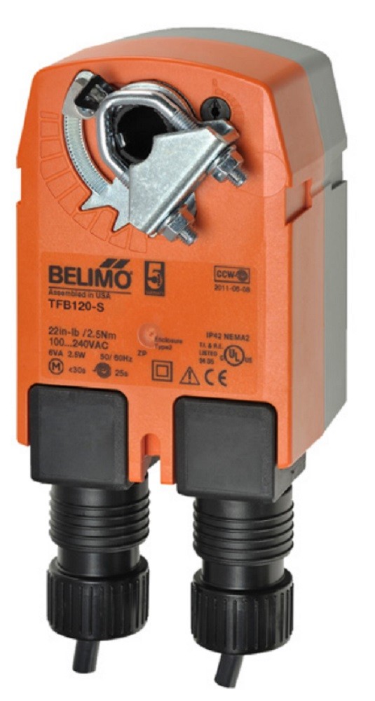 Belimo TFB120-S Damper Actuator, 22 in-lb [2.5 Nm], Spring Return, AC 100..240 V