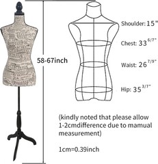 Fabric Female Mannequin Body,Dress Form Sewing with Adjustable Tripod Stand