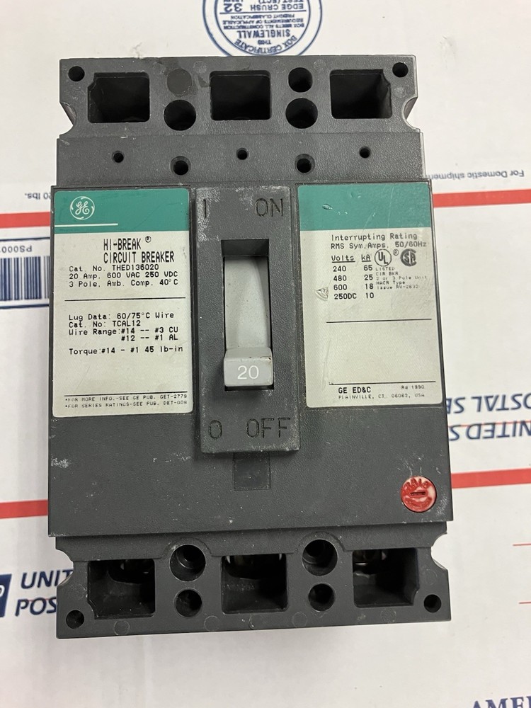 GE 20A 3 Pole 600V Circuit Breaker THED136020