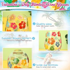 2 Pack 17oz Summer Hawaiian Stemless Wine Glasses Aloha Stemless Wine Glass Luau