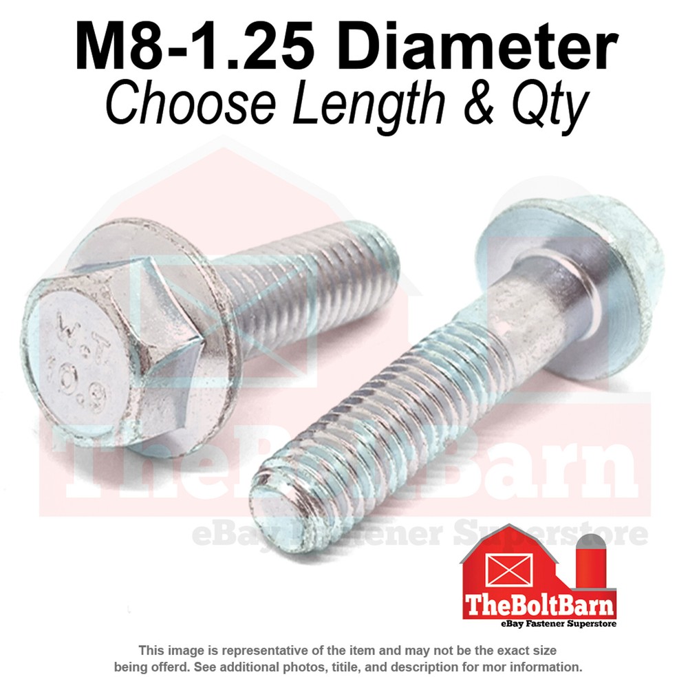 M8-1.25 Class 10.9 Hex Flange Screws Frame Bolts Zinc Clear (Pick Length &Qty)