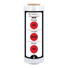 12″ x 1500′ 90 Gauge Cast Hand Stretch Wrap Bundling Shrink Film Clear 4 Rolls