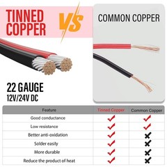 22 Gauge 2 Conductor Electrical Wire 50 Ft, 22 AWG Stranded Tinned Copper Low…