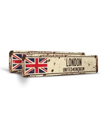 LONDON UNITED KINGDOM Vintage Style Street Sign British Britons Brits flag city
