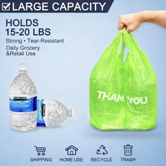YoYoRain 100 Pack “Thank You” T-Shirt Bags – Green Plastic Shopping Bags with