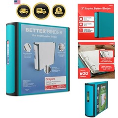 Heavy-Duty 3-Inch D-Ring Binder, Teal – Large Capacity 3-Ring Binder with Poc…