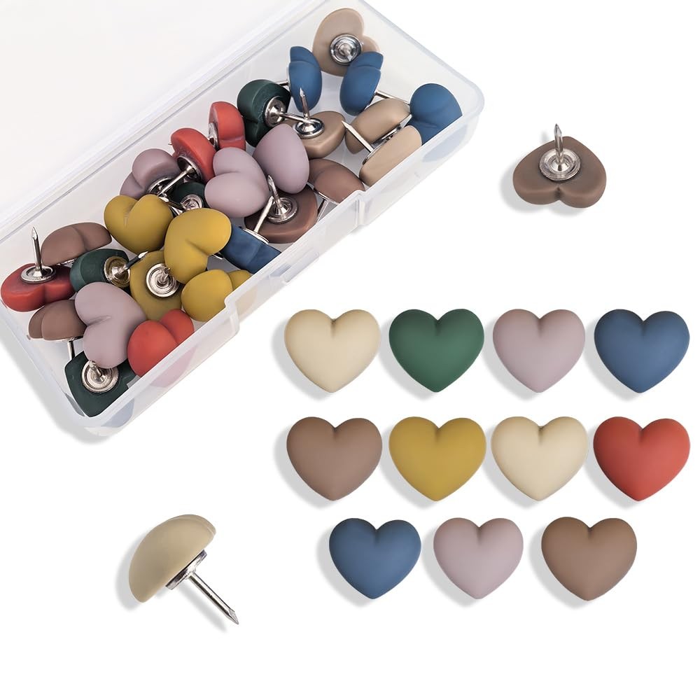 28pcs Decorative Heart Push Pins Multicolored Matte Thumbtacks Thumb Tacks fo…