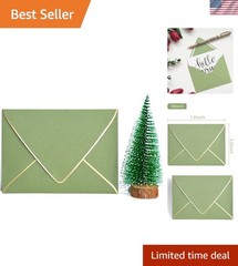Thick Luxury Sage Green Envelopes with Gold Border – 5.25 x 7.25 Inches, 25 Pack