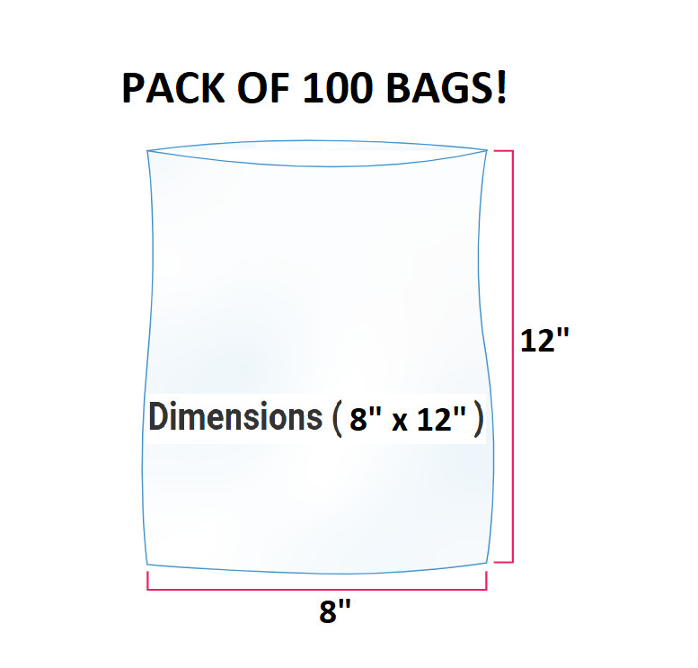100 PACK – 8″ W x 12″ L, 4MIL Plastic Clear Bags Flat Heat Seal Poly Bag HR
