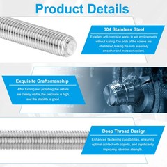 1/4″-20 Fully Threaded Rod, 2Pcs 7.9″ Length 304 Stainless Steel Thread Screw
