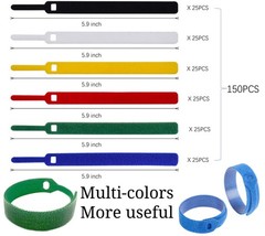 QUALIALL 150 Reusable Cable Ties, Strong Adhesion Nylon Cord Ties 6 Colors