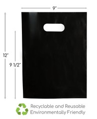 Merchandise Bags 100 Black 9″x12″ Size 1.5Mil Thick With Handles