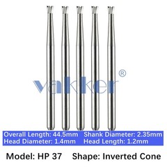 5/pk Vakker Dental Carbide Burs Long Straight HP Inverted Cone Low Speed HP 37