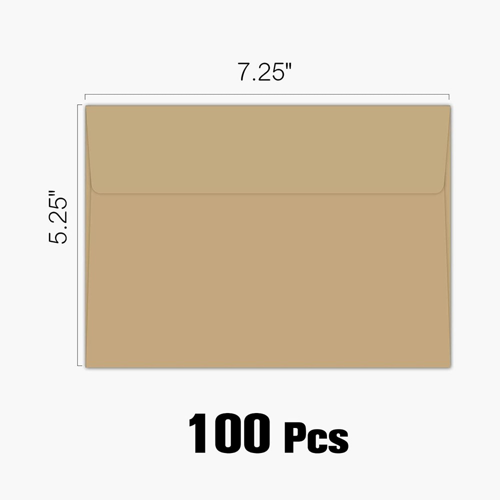 100 Pack A7 Brown Kraft Paper Invitation 5×7 Envelopes for Greeting Card, Photos