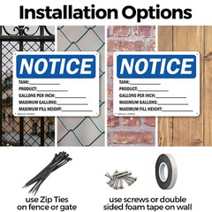 (2 Pack) Tank_Product_Gallons Per Inch_ OSHA Notice Sign Decal Metal Plastic