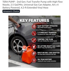 NEW TERA PUMP 2nd Gen Fuel Transfer Pump 2.5 GPM Battery Powered Gas Can Pump