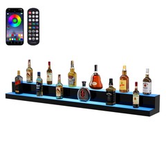 VEVOR60″ 2-Step LED Lighted Liquor Bottle Display Bar Shelf RF & App Control