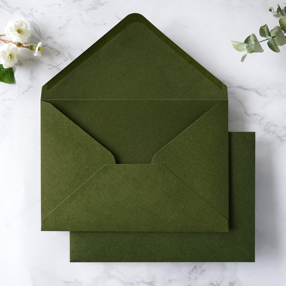 50 PCS/Pack A7 Envelopes 5.25 x 7.5” Olive Green Envelopes For 5×7” Wedding…