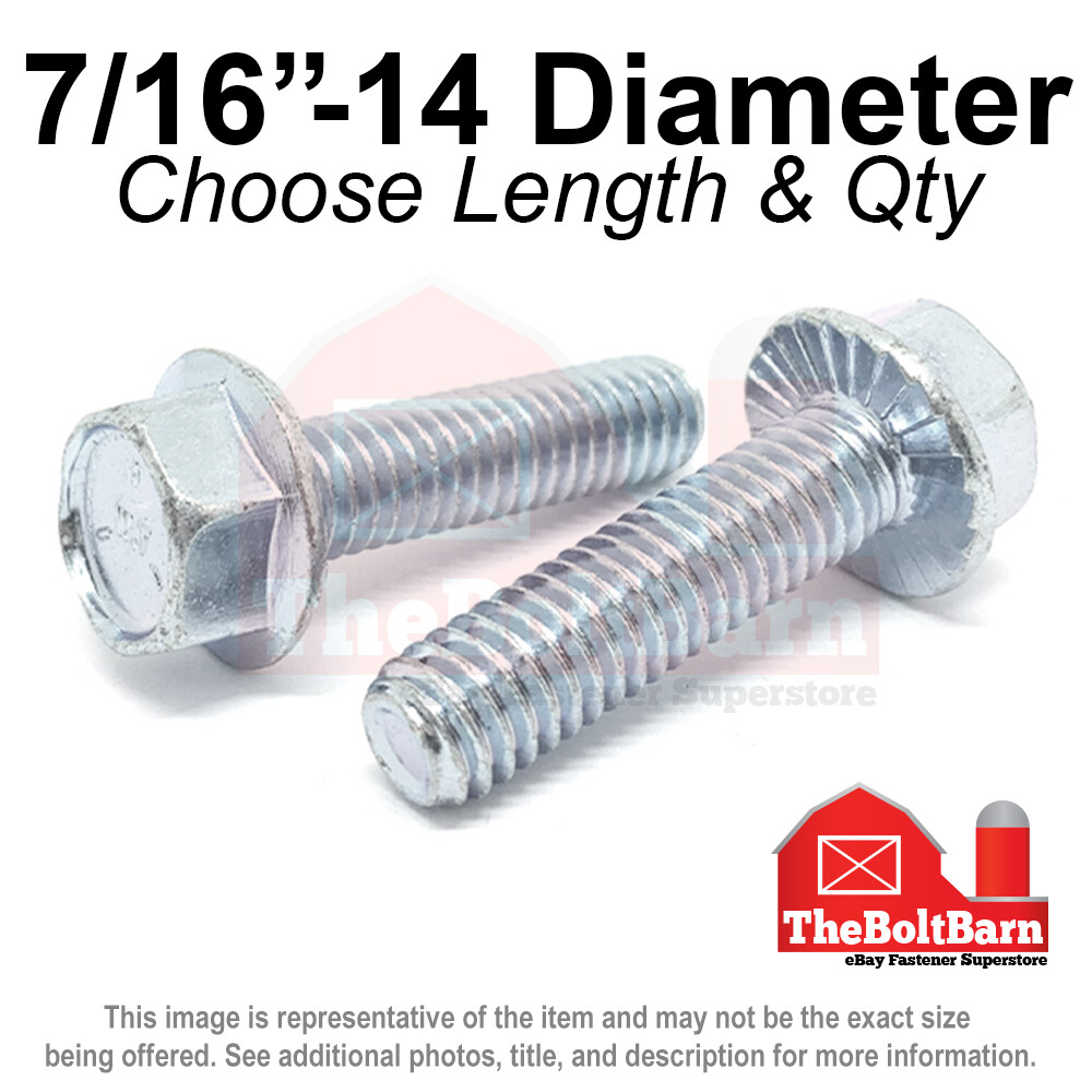 7/16″-14 Grade 5 Serrated Hex Flange Screws Frame Bolts Zinc (Pick Length & Qty)