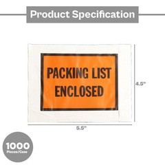 4.5″x5.5″ Invoice Packaging Full Face Packing List Enclosed Envelopes, 1000 Pcs
