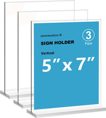 Newnewshow 5X7 Acrylic Sign Holder 3Pack, Double-Sided Display Stand, Plastic Ca