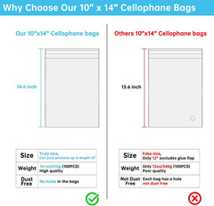 Self Sealing Cellophane Bags, Clear Resealable Bags for Packaging Shirt, 10×14 i