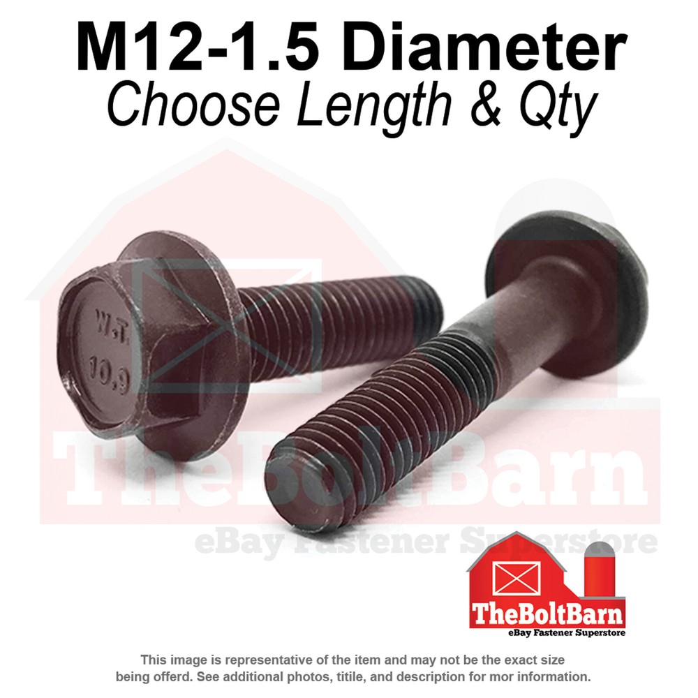 M12-1.5 Class 10.9 Hex Flange Screws Frame Bolts Phos & Oil (Pick Length &Qty)