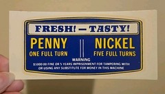 Penny Nickel Fresh Tasty Decal for Norris Master Peanut Gumball Vending Machine