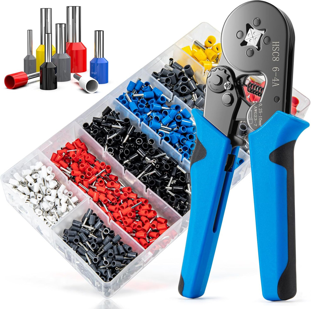 Ferrule Crimping Tool Kit w/ 1250PCS Wire Ferrules AWG 23-7 Ratchet Crimper