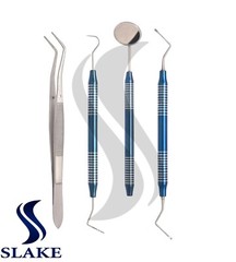 Basic Dental Set Mirror Explorer College Plier Lucas Set of 4 Instruments Blue