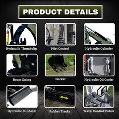 Free Ship TYPHON TERROR XVIII 4000lb Mini Excavator Kubota D902 w 13 Attachment