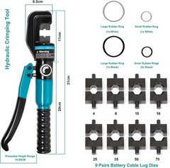 10 Tons Hydraulic Crimping Tool with 9 Dies – Battery Cable Crimper Tool & Wire